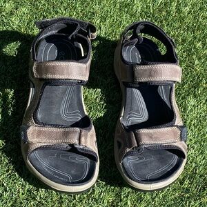 Ecco Yucatan Sandals Shoes Mens Size 45 Brown Leather Hiking Outdoor Casual